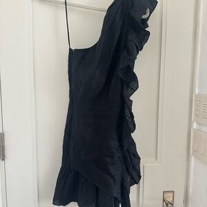 Isabel marant et toile 36 mini linen one shoulder black dress